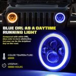 CO LIGHT 7 inch Round Led Halo Headlights with Hi/Low Beam Amber/Blue Halo LED Headlamp Offroad Light Angle Eyes Compatible with Wrangler JK TJ LJ Universal Motorcycle