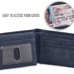 Cochoa Men’s Real Leather RFID Blocking Stylish Bifold Wallet With 2 ID Window (CRAZY HORSE, NAVY)