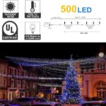 kemooie 500 LED Christmas String Lights, 164FT 8 Lighting Mode with Memory Plug in Green Wire Waterproof Lights, for Outdoor Birthday Christmas Party Garden Balcony Decorations (Blue and White)