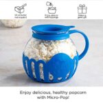 Ecolution Patented Micro-Pop Microwave Popcorn Popper with Temperature Safe Glass, 3-in-1 Lid Measures Kernels and Melts Butter, Made Without BPA, Dishwasher Safe, 3-Quart, Blue