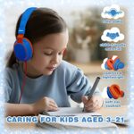 MIDOLA Volume Limited 85/96dB Kids Headphone Over-Ear/On-Ear Foldable Sound Noise Protection Headset with Inline AUX 3.5mm Cord w/Mic for Child School Cellphone Pad PC Notebook Blue
