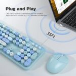 Wireless Keyboard and Mouse Combo – GEEZER Sky Blue Full-Sized Colorful Keyboard 104 Keys – USB 2.4 G Receiver Plug Play with Round Keycap Typewriter Keyboards, for Windows, PC, Laptop, Desktop