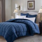 EVOLIVE All Season Pre Washed Soft Microfiber White Goose Down Alternative Comforter with Box Stitching (Navy, Full/Queen)