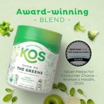 KOS Organic Super Greens Powder Erythritol Free – Plant Based Algae Superfood Blend with Spirulina, Chlorella & Wheatgrass – USDA, Vegan, Green Juice Smoothie Drink – Apple Sorbet Flavor, 28 Servings