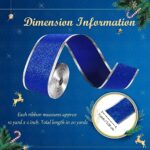 Unittype 2 Rolls 20 Yards Blue Ribbon for Christmas Tree Glitter Metallic Wired Ribbon Craft Gift Wrapping Christmas Tree Ribbon for DIY Xmas Party Bows Decorations Supplies(Blue, Silver, 2 Inches)