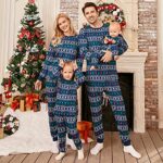 PopReal Christmas Pajamas for Family, Matching Family Christmas PJs Sets Blue Elk Tree Printed Top Sleepwear