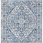SAFAVIEH Brentwood Collection Area Rug – 8′ x 10′, Navy & Light Grey, Medallion Distressed Design, Non-Shedding & Easy Care, Ideal for High Traffic Areas in Living Room, Bedroom (BNT832M)