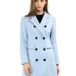 Allegra K Women’s Winter Coat Elegant Notched Lapel Double Breasted Trench Coat Large Blues