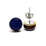 Stud Earrings, Navy Blue 10 mm Round Studs for Women Girls Men, Handmade Stainless Steel Posts for Sensitive Ears, Color Dot Earrings