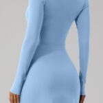 QINSEN Women’s Sweetheart Neckline Short Length Mini Dress Long Sleeve Fall Winter Dres Sky Blue M