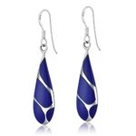 AeraVida Vintage Lapis Streak Teardrop Birthstone Sterling Silver Earrings, 0.35×1.77 inch