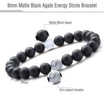 Hamoery Men Women 8mm Tiger Eye Stone Beads Bracelet Elastic Natural Stone Yoga Bracelet Bangle(Black Matte Agate)