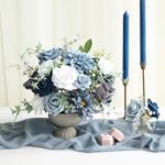 Floroom Dusty Blue Navy Artificial Flowers Fake Roses Dahlia Flowers and Greenery Combo Box Set for DIY Wedding Bouquets Bridal Shower Centerpieces Floral Arrangements Party Tables Home Decorations