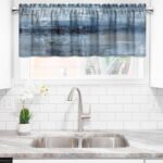 Euyyhai Blue Grey Kitchen Valances for Windows Navy Blue Kitchen Curtain Valance Abstract Art Window Treatment Valances for Living Room Bedroom Bathroom Decor (18″ W x 52″ L, Blue Grey)
