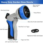 RESTMO Garden Hose Nozzle, Heavy Duty Metal Water Hose Nozzle with 7 Adjustable Spray Patterns, High Pressure Hand Sprayer with Flow Control, Best for Watering Plant & Lawn, Washing Car & Pet, Blue