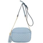 FashionPuzzle Chevron Quilted Crossbody Camera Bag with Chain Strap and Tassel (Light Blue) One Size