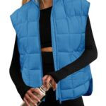 LAMISSCHE Womens Cropped Puffer Vest Oversized Zip Up Quilted Jackets Packable Padded Gilet Puffy Down Coat With Pockets(Blue,L)