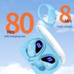 Bluetooth Headphones Wireless Earbuds 80hrs Playtime Wireless Charging Case Digital Display Sports Ear buds with Earhook Premium Deep Bass IPX7 Waterproof Over-Ear Earphones for TV Phone Laptop Blue