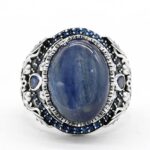 Artever 925 Sterling Silver Ring for Men Turquoise/Agate/Cubic Zircon/Kyanite Gemstone Ring Vintage Turkish Style Handmade Jewelry for Men (Blue Kyanite, 8)
