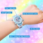 2 Pieces Kids Unicorn Watch Toddler Watch and Silicone Wristband Cute 3D Kids Digital Watch Waterproof 7 Color Lights Watch with Alarm Stopwatch Watches for 3-10 Year Girls (Lively Blue)