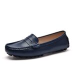 BEAUSEEN Navy Blue Penny Loafers for Women Size 8.5 Genuine Leather Women’s Driving Loafers,8.5 US