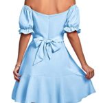LYANER Women’s Square Neck Ruffle Wrap Mini Dress Off Shoulder Flounce Short Sleeve A Line Flowy Dress Light Blue X-Small