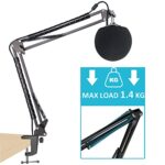 Snowball iCE Mic Boom Arm Stand with Pop Filter, Compatible with Blue Snowball Ice USB Microphone with Cable Sleeve by SUNMON