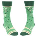 Blue Q Men’s Funny Crew Socks, Golf Socks – Swing Your Thing. Fit shoe size 7-12. Green with white stripes and print.