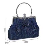 UBORSE Women’s Embroidered Beaded Clutch Bag Sequin Evening Navy Blue Large Wedding Party Purse Vintage Bags