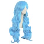 MapofBeauty 28 Inch/70cm Charming Women Side Bangs Long Curly Full Hair Synthetic Wig (Sky Blue)
