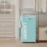 TOTANKI 29″ Pro Large Rolling Laundry Basket with Handle on Wheels (4 Colors), Foldable Laundry Hamper, Collapsible Laundry Sorter and Organizer, Tall Storage Basket Bin (Light Blue, Pro 29″)