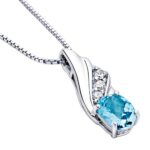Peora Swiss Blue Topaz Angel Wing Pendant Necklace for Women 925 Sterling Silver, Natural Gemstone, 1.50 Carats Oval Shape 8x6mm, with 18 inch Chain