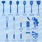 Kaluns Silicone Kitchen Utensils Set 24 Pcs Silicone Cooking Utensils Set – Can Opener, Masher, Turner, Spatula 446°F Heat Resistant Non-Stick – Premium Silicone and Stainless Steel Utensil Set