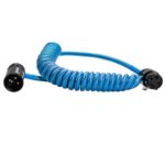 KONDOR BLUE 12-24″ Coiled Braided Low Profile Right Angle XLR Cable for Cameras, Microphones, Studio Audio | Blue
