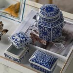A&B Home Decorative Porcelain Box with Lid Blue and White Set of 3 Glazed Ceramic Hand Painted Jars Centerpiece Asian Decoration
