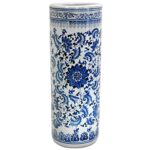 Oriental Furniture 24″ Floral Blue & White Porcelain Umbrella Stand