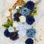 Artificial Flowers Combo Box for DIY Handcrafted Bouquets Centerpieces Floral Arrangements,Dusty Blue Flower with Stem Exquisite Faux Roses Set Multi Use Wedding Party Home Decorations (Dusty Blue)