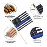 12 Pack Thin Blue Line Flag Small American Police Flag, Hand Held Wood Stick Flags with Kid-Safe Spear Top, Honoring Law Enforcement Officers Flags