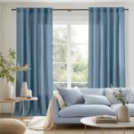 MIULEE Faux Linen Curtains 84 Inch Length 2 Panels Dusty Blue Semi Sheer Curtains with Rod Pocket Back Tab, Light Filtering Opaque Window Privacy Burlap Drapes for Farmhouse/Living Room/Bedroom