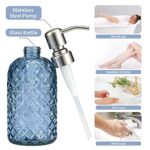 Aywaiw 12oz Kitchen Glass Soap Bottle, Bathroom Soap Dispenser, 304 Rustproof Stainless Steel Pump, Refillable Liquid Glass Soap Dispenser Hand sanitizer Dispenser(Blue Grey)