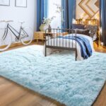 YJ.GWL Soft Area Rugs Fluffy Bedroom Living Room Rug 4×6 Feet, Non Shedding Light Blue Shag Rug Plush Carpet for Nursery Playroom Dorm, Indoor Modern Fuzzy Rug for Kids Boys Girls Room Home Decor