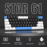 60% Mechanical Gaming Keyboard,White Black Blue Keycaps Gaming Keyboard with Linear Red Switch, Detachable Type-C Cable Mini Keyboard with Blue LED Light for Windows/Mac/PC/Laptop