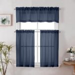 Lecloud Doris Navy Blue Window Valance Sheer Curtain for Kitchen 14 Inches Long, Dual Rod Pocket Texture Bedroom Curtain for Small Window, Faux Linen Gauzy Living Room Drapes Cafe Valance, 60W x 14L