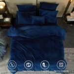 SE SOFTEXLY Velvet Blue Duvet Cover Queen Size, Soft Flannel Duvet Cover with Zipper Solid Breathable Silky Velour Comforter Cover, Cozy Winter Duvet Cover Set with 2 Pillowcases, 90″ x 90″