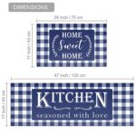 HOLVDENG Blue Buffalo Plaid Kitchen Mat Set of 2 Non Slip Thick Kitchen Rugs and Mats for Floor Comfort Standing Mats for Kitchen, Sink, Office, Laundry, 17″x47″+17″x28″
