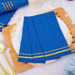 Hioasis 100pcs Blue and Gold Napkins Disposable,Blue Elegant Dinner Napkins, Premium Quality Disposable Napkins for Bathroom Wedding Holiday Anniversary Birthday Party Bridal Shower
