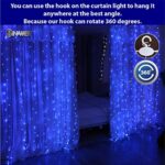 SINAMER Curtain Light, 9.8ft x 9.8ft Copper Wire String Lights, USB Powered Hanging Window Fairy Lights, 8 Lighting Modes, Remote Control for Home Christmas Wedding Party (Blue)