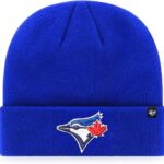 ’47 MLB Unisex-Adult Primary Logo Cuffed Knit Primary Logo Team Color Beanie Hat Cold Weather Hat, One Size (Toronto Blue Jays Blue)
