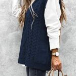 EVALESS Womens Sweater Vest V Neck Sleeveless Sweaters for Women Cable Knit Solid Color Tops Loose Casual Soft Sweater Blue Medium