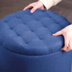 Furnimart 19″ Round Storage Ottoman with Cover Lid Tufted Ottoman with Storage Linen Fabric Ottomans for Living Room Bedroom Dorm (Dark Blue)